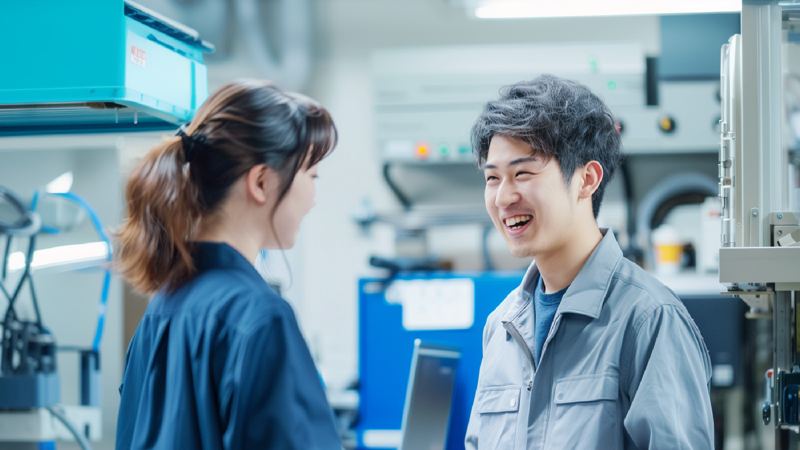 話をする2人の社員